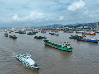 An anti-smuggling brigade carries out a maritime patrol and law enforcement operation in Zhoushan, China, on October 14, 2024. (