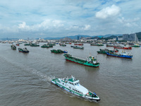 An anti-smuggling brigade carries out a maritime patrol and law enforcement operation in Zhoushan, China, on October 14, 2024. (