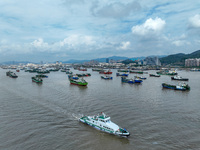 An anti-smuggling brigade carries out a maritime patrol and law enforcement operation in Zhoushan, China, on October 14, 2024. (