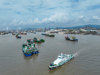 An anti-smuggling brigade carries out a maritime patrol and law enforcement operation in Zhoushan, China, on October 14, 2024. (