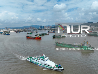 An anti-smuggling brigade carries out a maritime patrol and law enforcement operation in Zhoushan, China, on October 14, 2024. (