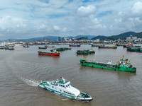 An anti-smuggling brigade carries out a maritime patrol and law enforcement operation in Zhoushan, China, on October 14, 2024. (