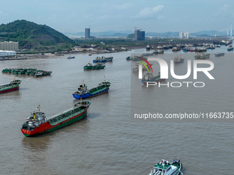 An anti-smuggling brigade carries out a maritime patrol and law enforcement operation in Zhoushan, China, on October 14, 2024. (