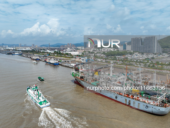 An anti-smuggling brigade carries out a maritime patrol and law enforcement operation in Zhoushan, China, on October 14, 2024. 