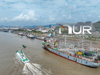 An anti-smuggling brigade carries out a maritime patrol and law enforcement operation in Zhoushan, China, on October 14, 2024. (