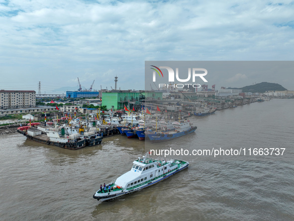 An anti-smuggling brigade carries out a maritime patrol and law enforcement operation in Zhoushan, China, on October 14, 2024. 