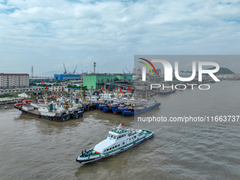 An anti-smuggling brigade carries out a maritime patrol and law enforcement operation in Zhoushan, China, on October 14, 2024. (