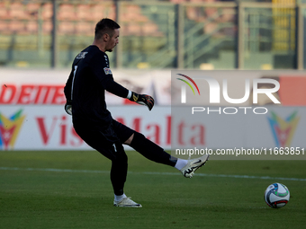 Dumitru Celeadnic, goalkeeper of Moldova, is in action during the UEFA Nations League, League D, Group D2 soccer match between Malta and Mol...