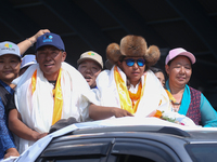 Dawa Yangzum Sherpa, the first Nepalese woman to summit all 14 of the world's highest 8000m peaks, arrives at Tribhuvan International Airpor...