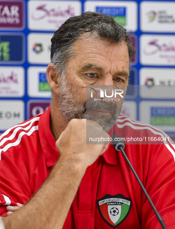 Kuwait team head coach Juan Pizzi attends a press conference at Jassim Bin Hamad Stadium in Doha, Qatar, on October 14, 2024, ahead of the F...