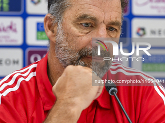 Kuwait team head coach Juan Pizzi attends a press conference at Jassim Bin Hamad Stadium in Doha, Qatar, on October 14, 2024, ahead of the F...