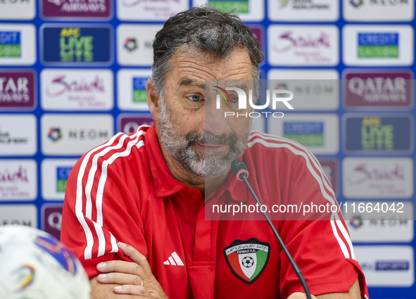 Kuwait team head coach Juan Pizzi attends a press conference at Jassim Bin Hamad Stadium in Doha, Qatar, on October 14, 2024, ahead of the F...