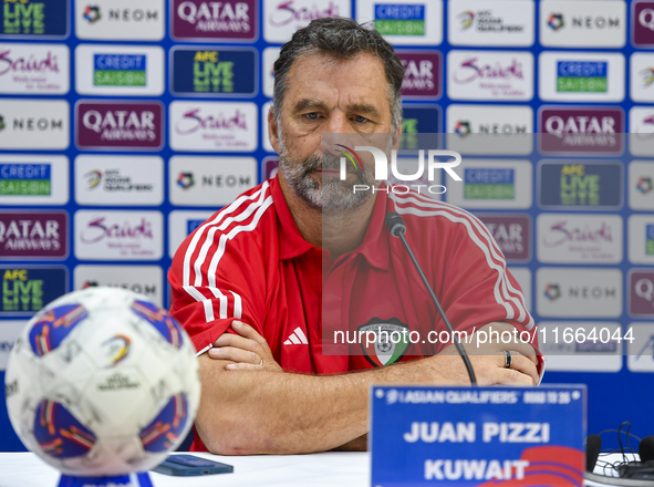 Kuwait team head coach Juan Pizzi attends a press conference at Jassim Bin Hamad Stadium in Doha, Qatar, on October 14, 2024, ahead of the F...