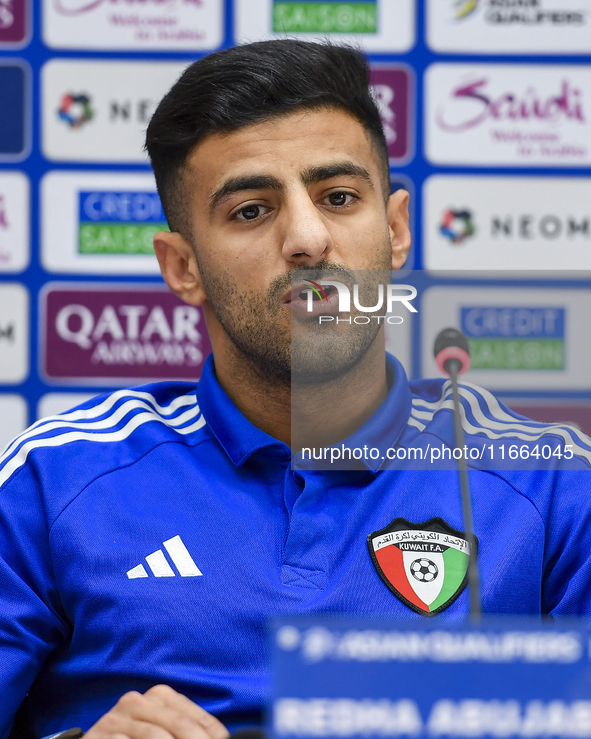 Kuwait team player Redha Abujabarah attends a press conference at Jassim Bin Hamad Stadium in Doha, Qatar, on October 14, 2024, ahead of the...