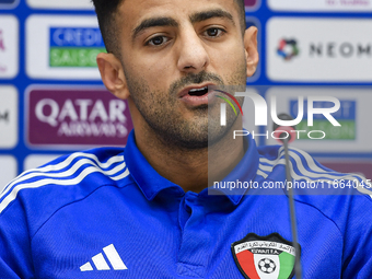 Kuwait team player Redha Abujabarah attends a press conference at Jassim Bin Hamad Stadium in Doha, Qatar, on October 14, 2024, ahead of the...