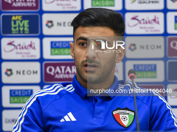 Kuwait team player Redha Abujabarah attends a press conference at Jassim Bin Hamad Stadium in Doha, Qatar, on October 14, 2024, ahead of the...