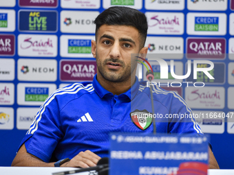 Kuwait team player Redha Abujabarah attends a press conference at Jassim Bin Hamad Stadium in Doha, Qatar, on October 14, 2024, ahead of the...