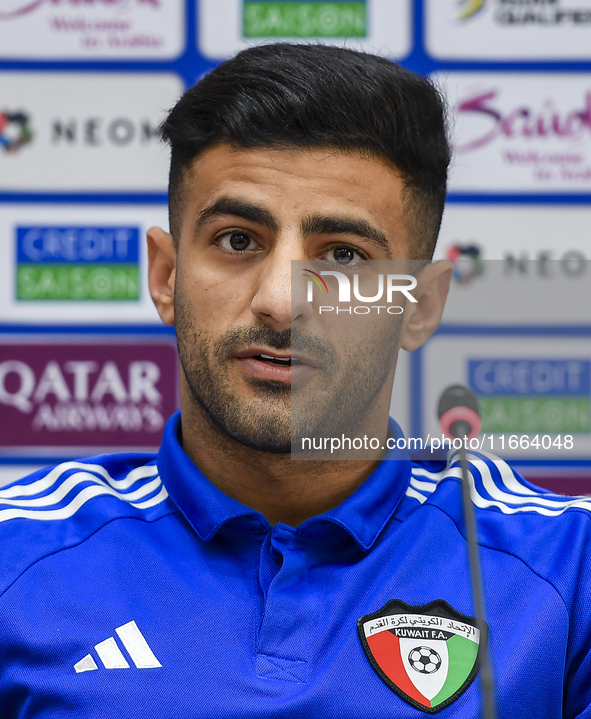 Kuwait team player Redha Abujabarah attends a press conference at Jassim Bin Hamad Stadium in Doha, Qatar, on October 14, 2024, ahead of the...