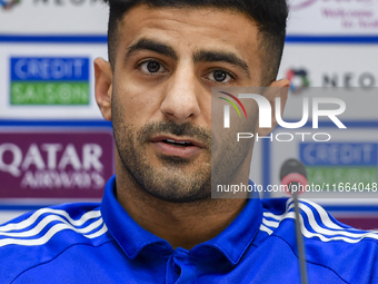 Kuwait team player Redha Abujabarah attends a press conference at Jassim Bin Hamad Stadium in Doha, Qatar, on October 14, 2024, ahead of the...