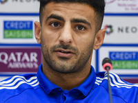 Kuwait team player Redha Abujabarah attends a press conference at Jassim Bin Hamad Stadium in Doha, Qatar, on October 14, 2024, ahead of the...