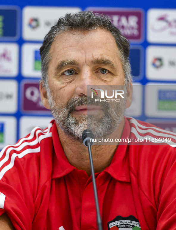 Kuwait team head coach Juan Pizzi attends a press conference at Jassim Bin Hamad Stadium in Doha, Qatar, on October 14, 2024, ahead of the F...