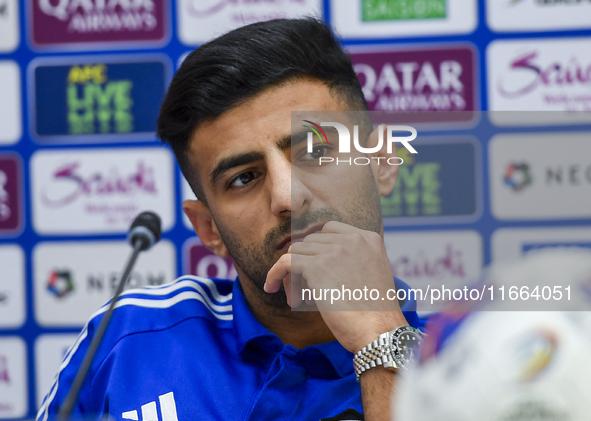 Kuwait team player Redha Abujabarah attends a press conference at Jassim Bin Hamad Stadium in Doha, Qatar, on October 14, 2024, ahead of the...