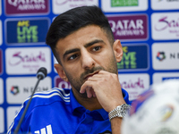 Kuwait team player Redha Abujabarah attends a press conference at Jassim Bin Hamad Stadium in Doha, Qatar, on October 14, 2024, ahead of the...