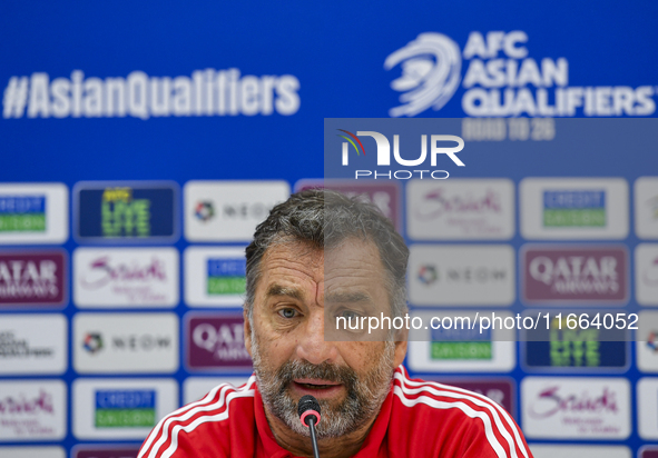 Kuwait team head coach Juan Pizzi attends a press conference at Jassim Bin Hamad Stadium in Doha, Qatar, on October 14, 2024, ahead of the F...