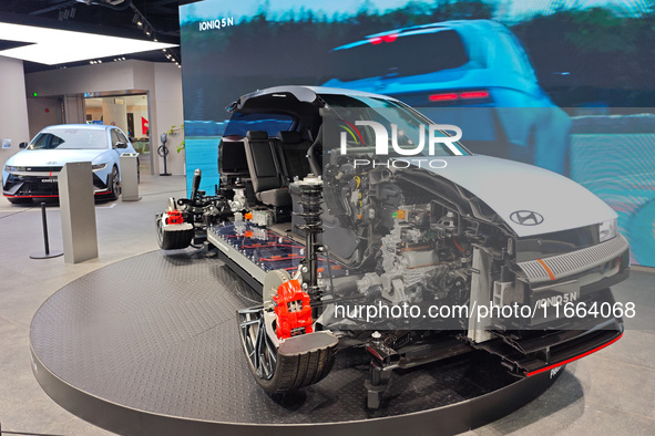 A cutaway model of the Hyundai pure tram is displayed at the newly opened Hyundai N flagship store in Shanghai, China, on October 14, 2024. 