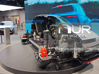 A cutaway model of the Hyundai pure tram is displayed at the newly opened Hyundai N flagship store in Shanghai, China, on October 14, 2024....