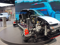 A cutaway model of the Hyundai pure tram is displayed at the newly opened Hyundai N flagship store in Shanghai, China, on October 14, 2024....