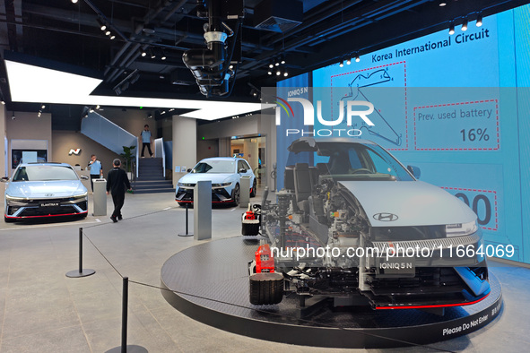 A cutaway model of the Hyundai pure tram is displayed at the newly opened Hyundai N flagship store in Shanghai, China, on October 14, 2024. 