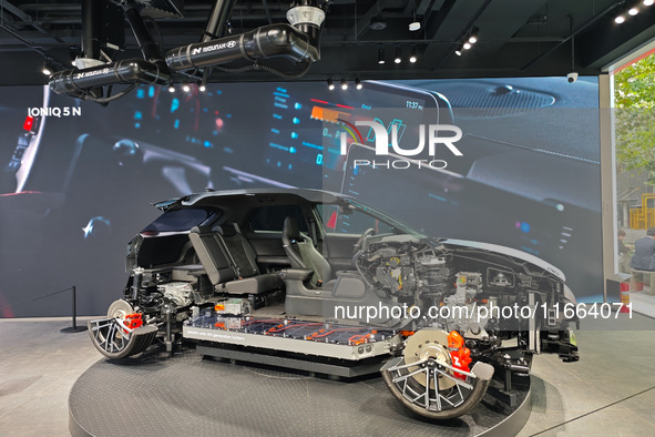 A cutaway model of the Hyundai pure tram is displayed at the newly opened Hyundai N flagship store in Shanghai, China, on October 14, 2024. 