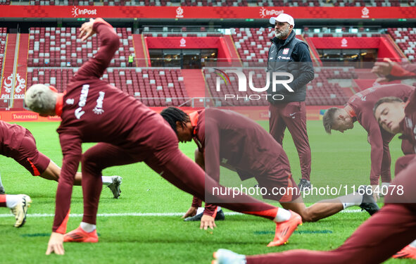 Coach Michal Probierz during training before UEFA Nations League match Poland vs Croatia in Warsaw Poland on 14 October 2024. 