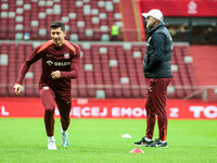 Robert Lewandowski, Coach Michal Probierz during training before UEFA Nations League match Poland vs Croatia in Warsaw Poland on 14 October...