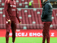 Robert Lewandowski, Coach Michal Probierz during training before UEFA Nations League match Poland vs Croatia in Warsaw Poland on 14 October...