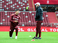 Robert Lewandowski, Coach Michal Probierz during training before UEFA Nations League match Poland vs Croatia in Warsaw Poland on 14 October...