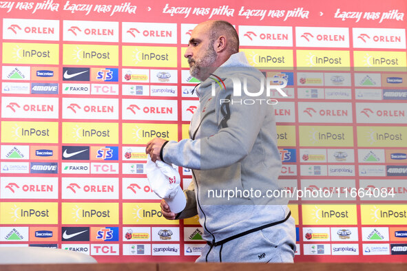 Coach Michal Probierz during press conference before UEFA Nations League match Poland vs Croatia in Warsaw Poland on 14 October 2024. 