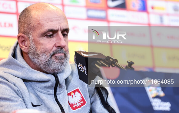 Coach Michal Probierz during press conference before UEFA Nations League match Poland vs Croatia in Warsaw Poland on 14 October 2024. 