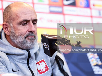 Coach Michal Probierz during press conference before UEFA Nations League match Poland vs Croatia in Warsaw Poland on 14 October 2024. (