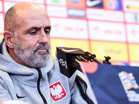 Coach Michal Probierz during press conference before UEFA Nations League match Poland vs Croatia in Warsaw Poland on 14 October 2024. (