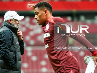 Coach Michal Probierz, Michael Ameyaw during training before UEFA Nations League match Poland vs Croatia in Warsaw Poland on 14 October 2024...