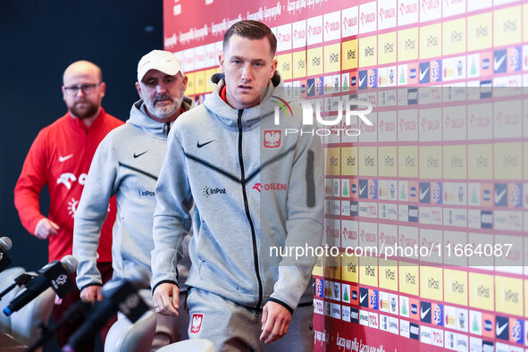 Coach Michal Probierz, Piotr Zielinski during press conference before UEFA Nations League match Poland vs Croatia in Warsaw Poland on 14 Oct...