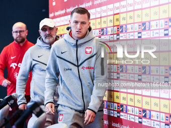 Coach Michal Probierz, Piotr Zielinski during press conference before UEFA Nations League match Poland vs Croatia in Warsaw Poland on 14 Oct...