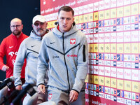 Coach Michal Probierz, Piotr Zielinski during press conference before UEFA Nations League match Poland vs Croatia in Warsaw Poland on 14 Oct...