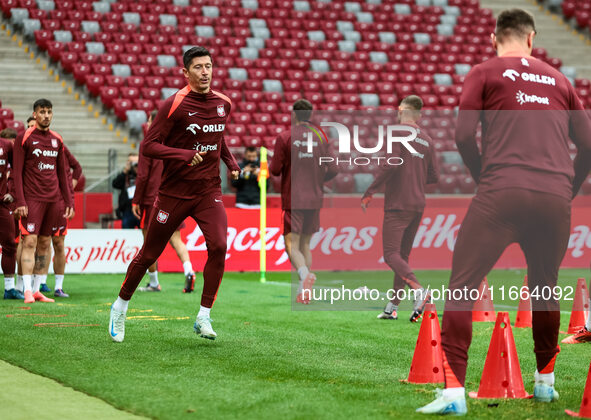 Robert Lewandowski during training before UEFA Nations League match Poland vs Croatia in Warsaw Poland on 14 October 2024. 