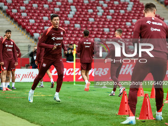 Robert Lewandowski during training before UEFA Nations League match Poland vs Croatia in Warsaw Poland on 14 October 2024. (