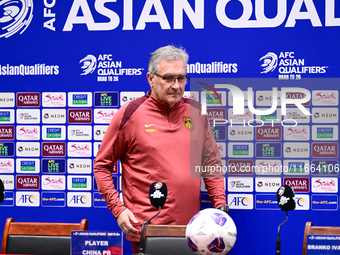 China's head coach Branko Ivankovic attends a pre-match press conference at Qingdao Youth Football Stadium in Qingdao, China, on October 14,...