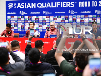 China's head coach Branko Ivankovic attends a pre-match press conference at Qingdao Youth Football Stadium in Qingdao, China, on October 14,...