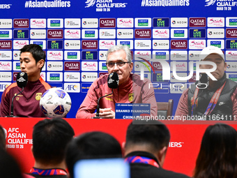 China's head coach Branko Ivankovic attends a pre-match press conference at Qingdao Youth Football Stadium in Qingdao, China, on October 14,...